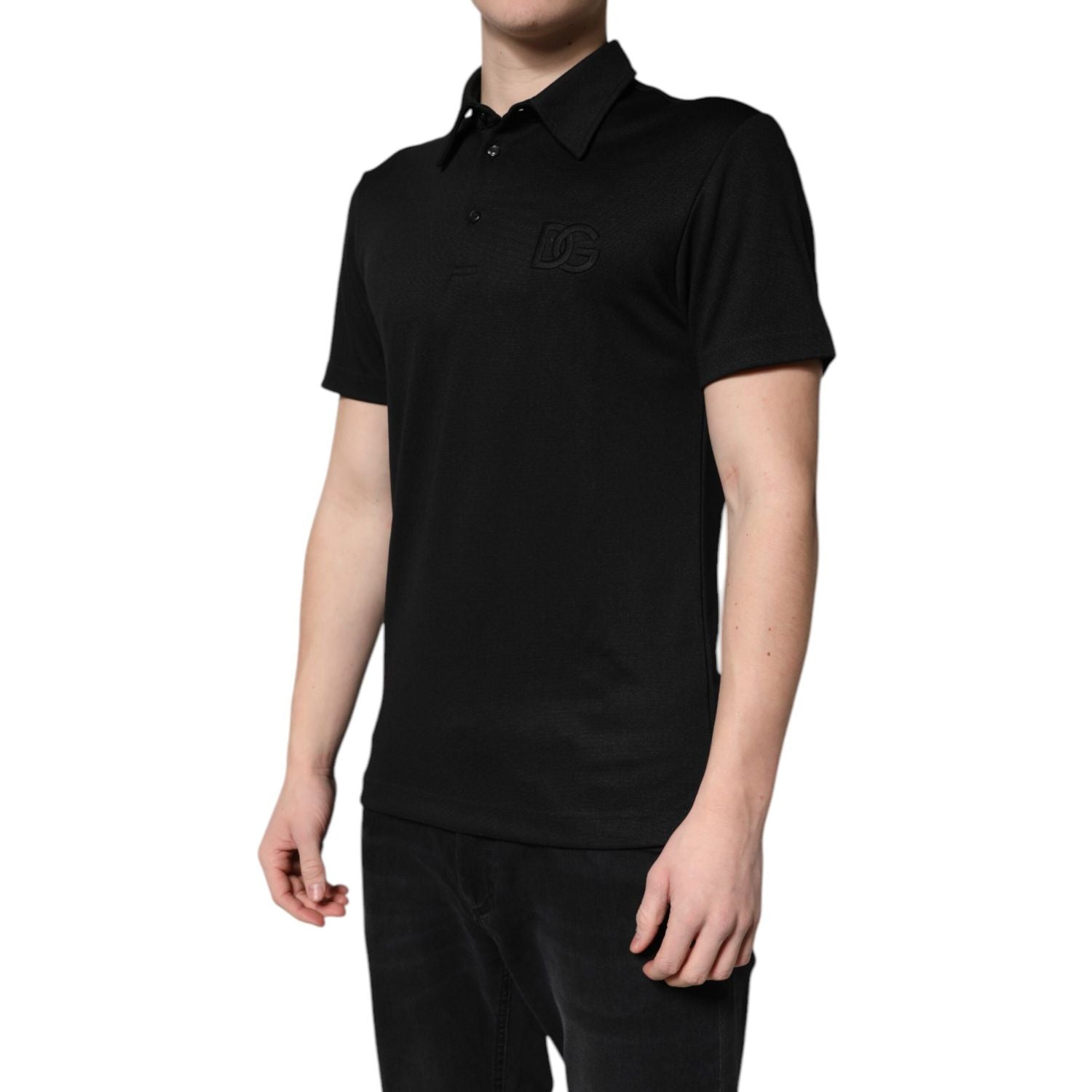 Dolce & Gabbana Black Polyester DG Logo Collared Polo T-shirt
