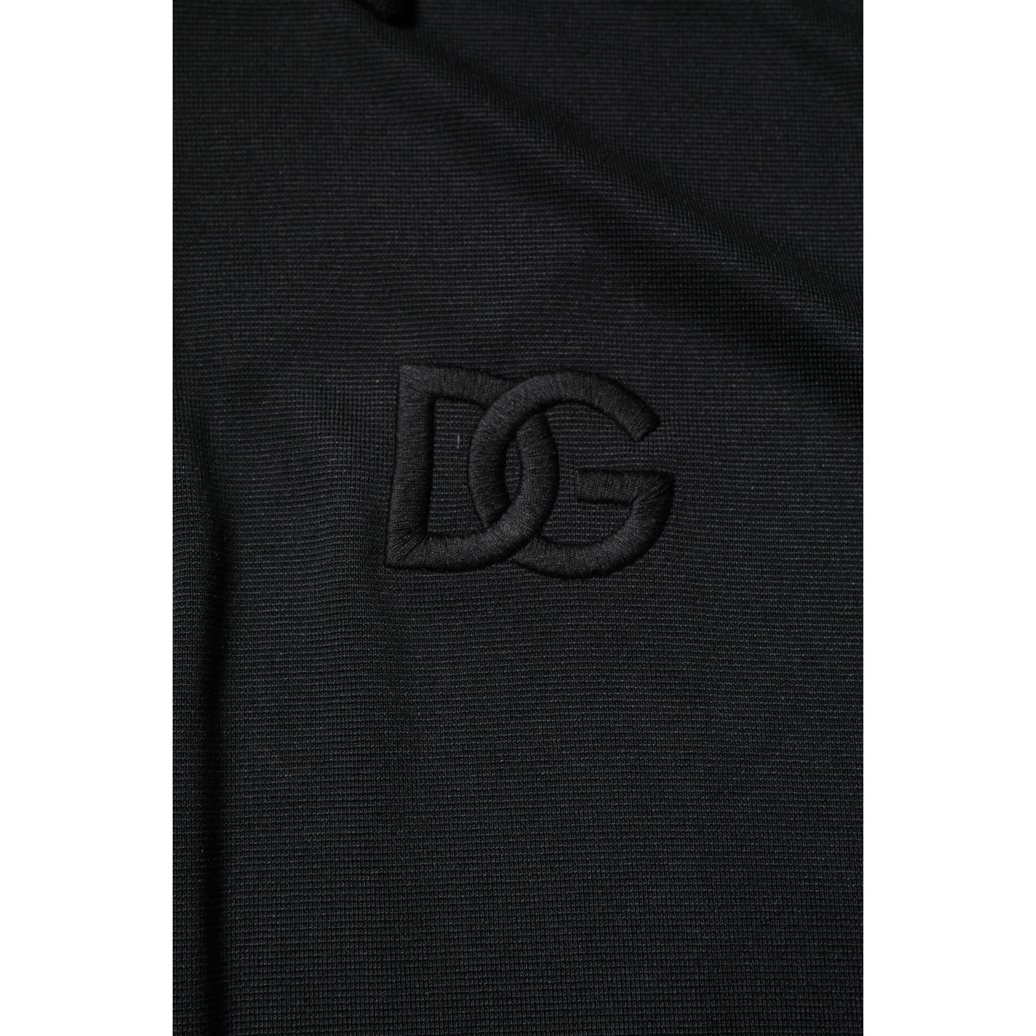 Dolce & Gabbana Black Polyester DG Logo Collared Polo T-shirt