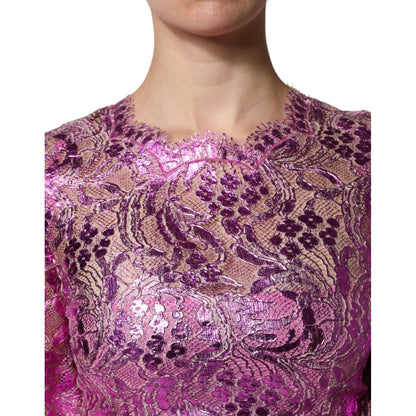 Dolce & Gabbana Metallic Fuchsia Floral Sheath Mini Dress