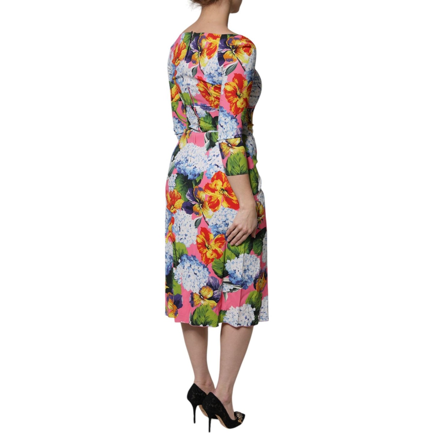 Dolce & Gabbana Multicolor Floral Side Slit Midi Dress