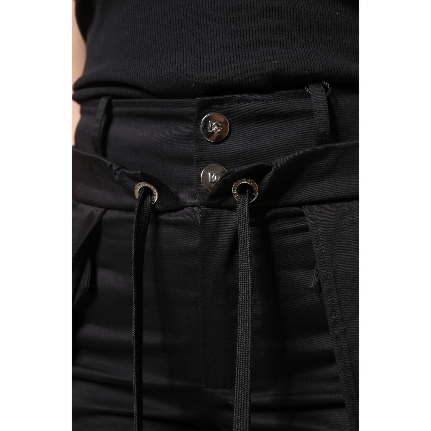 Dolce & Gabbana Black Cotton High Waist Cargo Pants