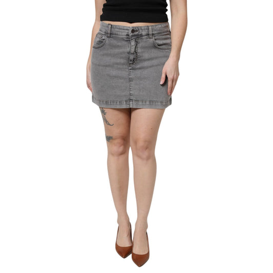 Dolce & Gabbana Gray Cotton Stretch Mid Waist Denim Mini Skirt
