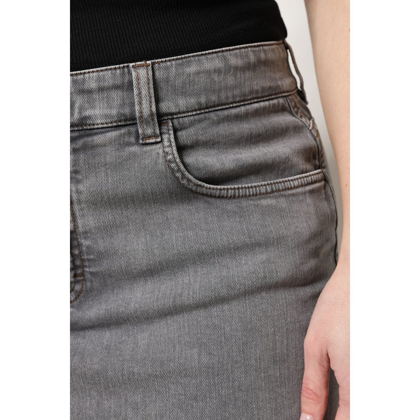 Dolce & Gabbana Gray Cotton Stretch Mid Waist Denim Mini Skirt