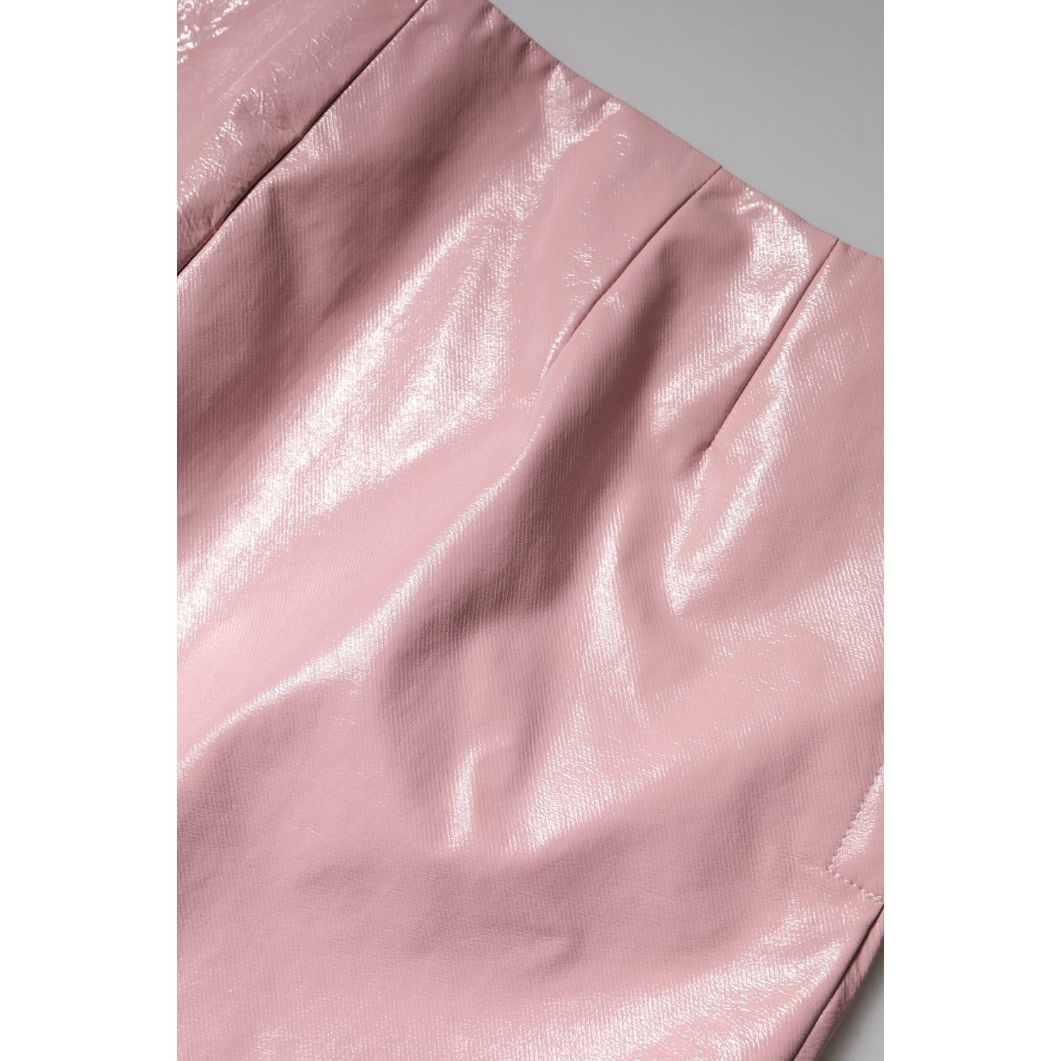 Dolce & Gabbana Glossy Pink Cotton High Waist Mini Skirt