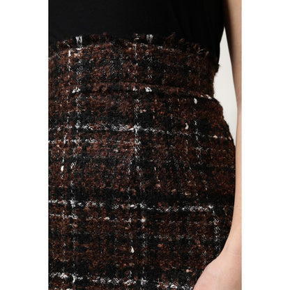 Dolce & Gabbana Multicolor High Waist Tartan Tweed Pencil Cut Skirt