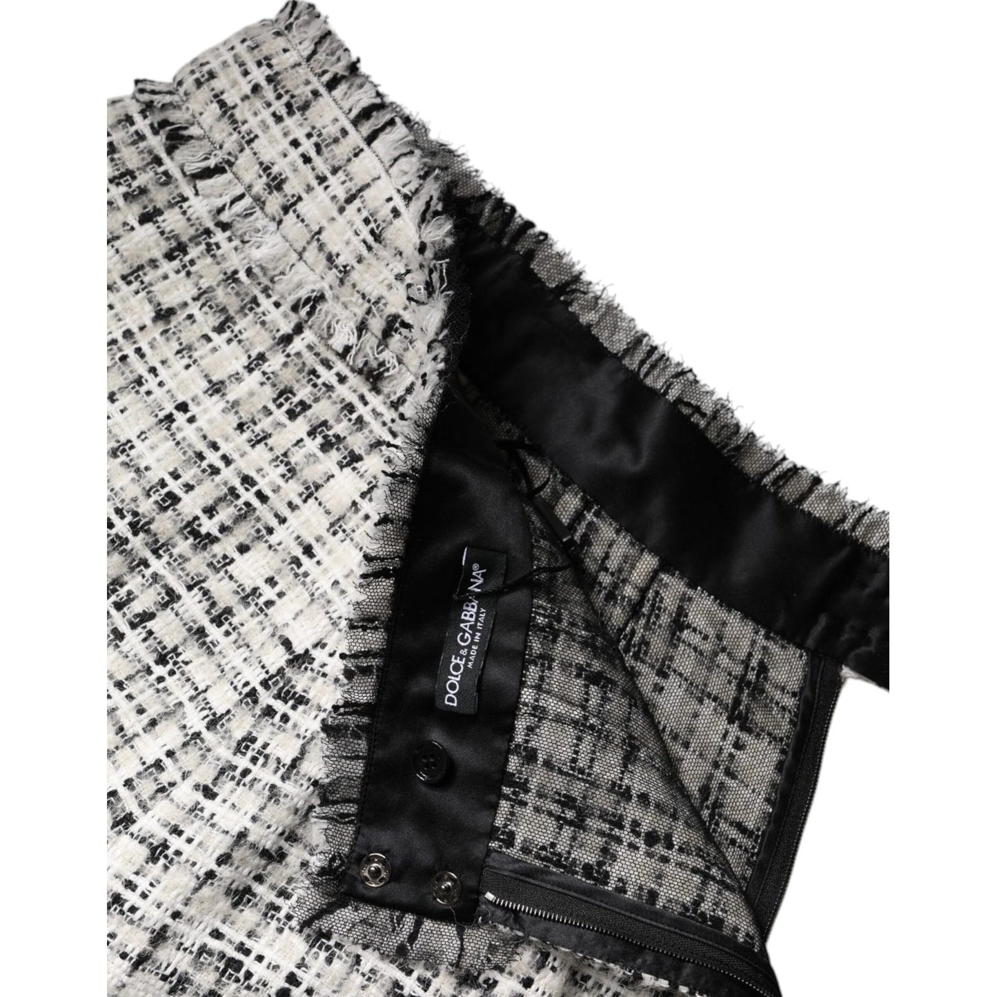 Dolce & Gabbana White Black High Waist Tartan Tweed Mini Skirt