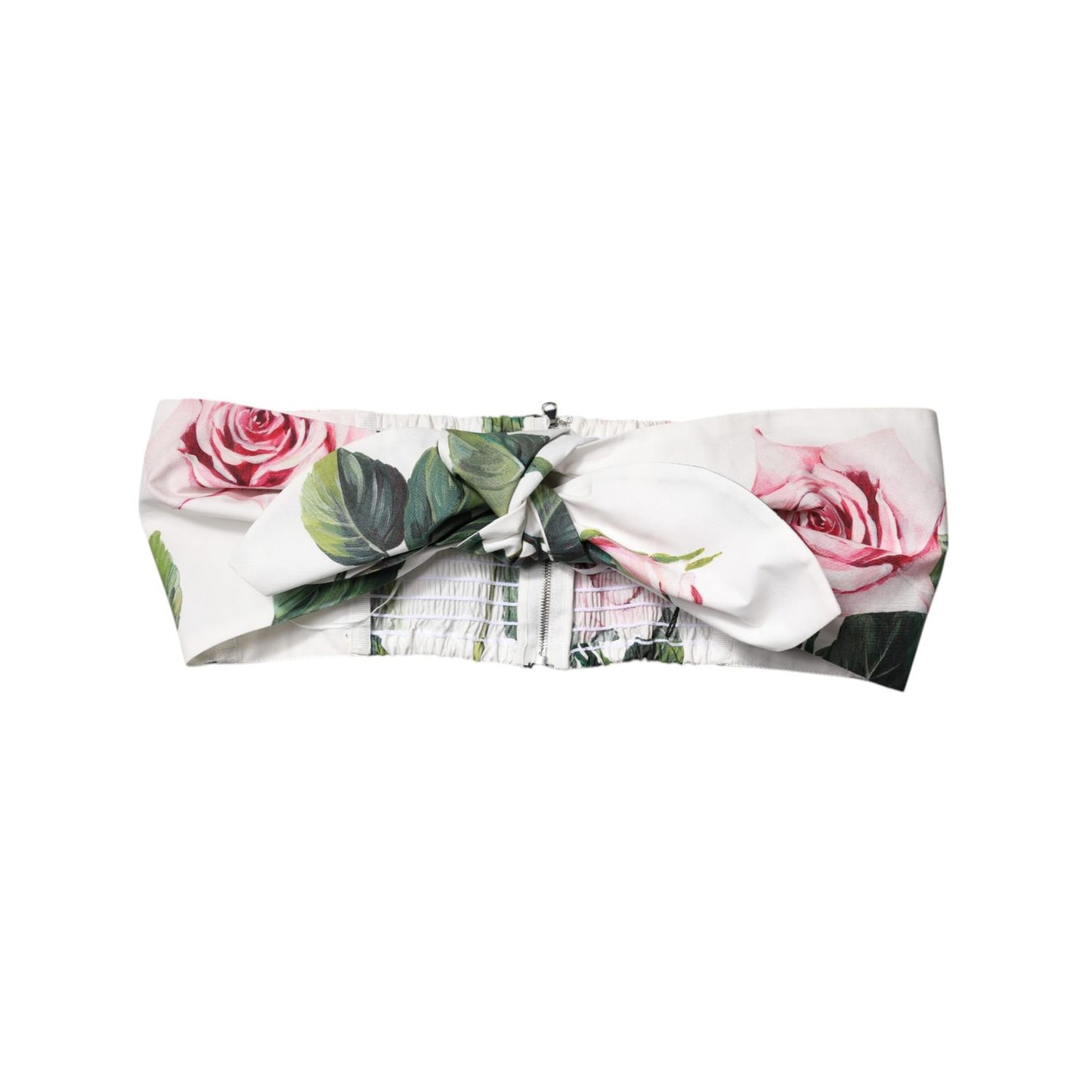 Dolce & Gabbana White Floral Print Cropped Bustier Corset Top