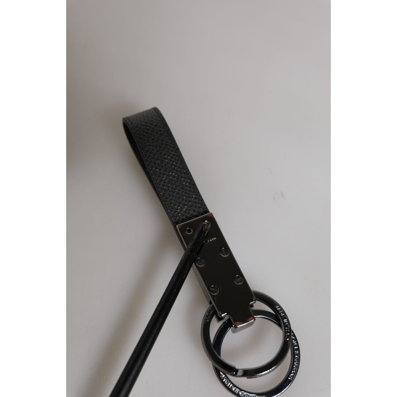 Dolce & Gabbana Brown Leather DG Plaque Double Keyring Holder Keychain