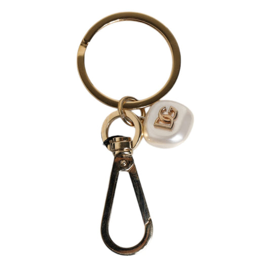 Dolce & Gabbana Chic Gold Brass Faux Pearl Letter Charm Keyring Keychain