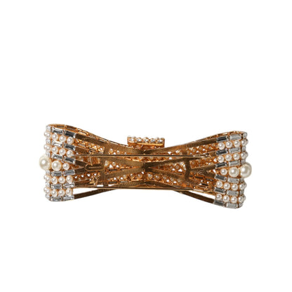 Dolce & Gabbana Gold Tone Brass Bow Crystal FauxPearl Embellished Brooch