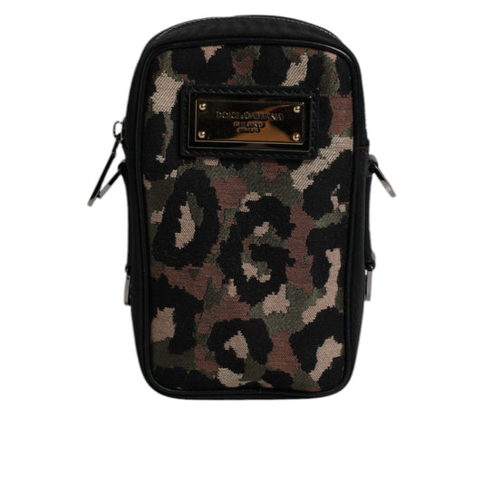 Dolce & Gabbana Multicolor Leopard Jacquard Logo Plaque Neck Strap Bag