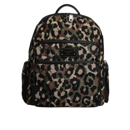 Dolce & Gabbana Multicolor Leopard Print DG Logo Plaque Men Backpack Bag