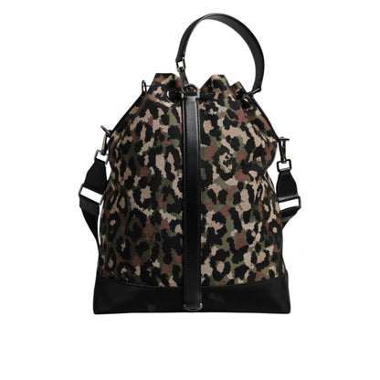 Dolce & Gabbana Multicolor Leopard Cotton Shoulder Bucket Bag