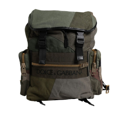 Dolce & Gabbana Military Green Patchwork Travel Backpack Bag