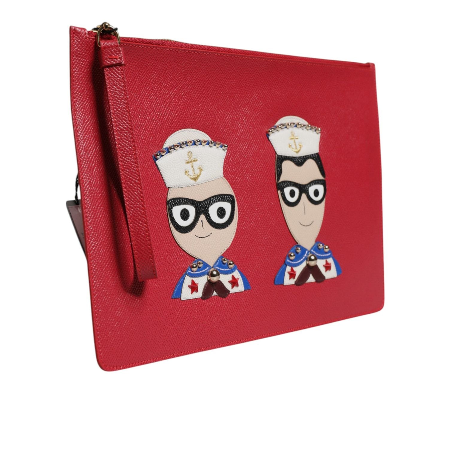 Dolce & Gabbana Red #DGFamily Embellished Leather Clutch Bag