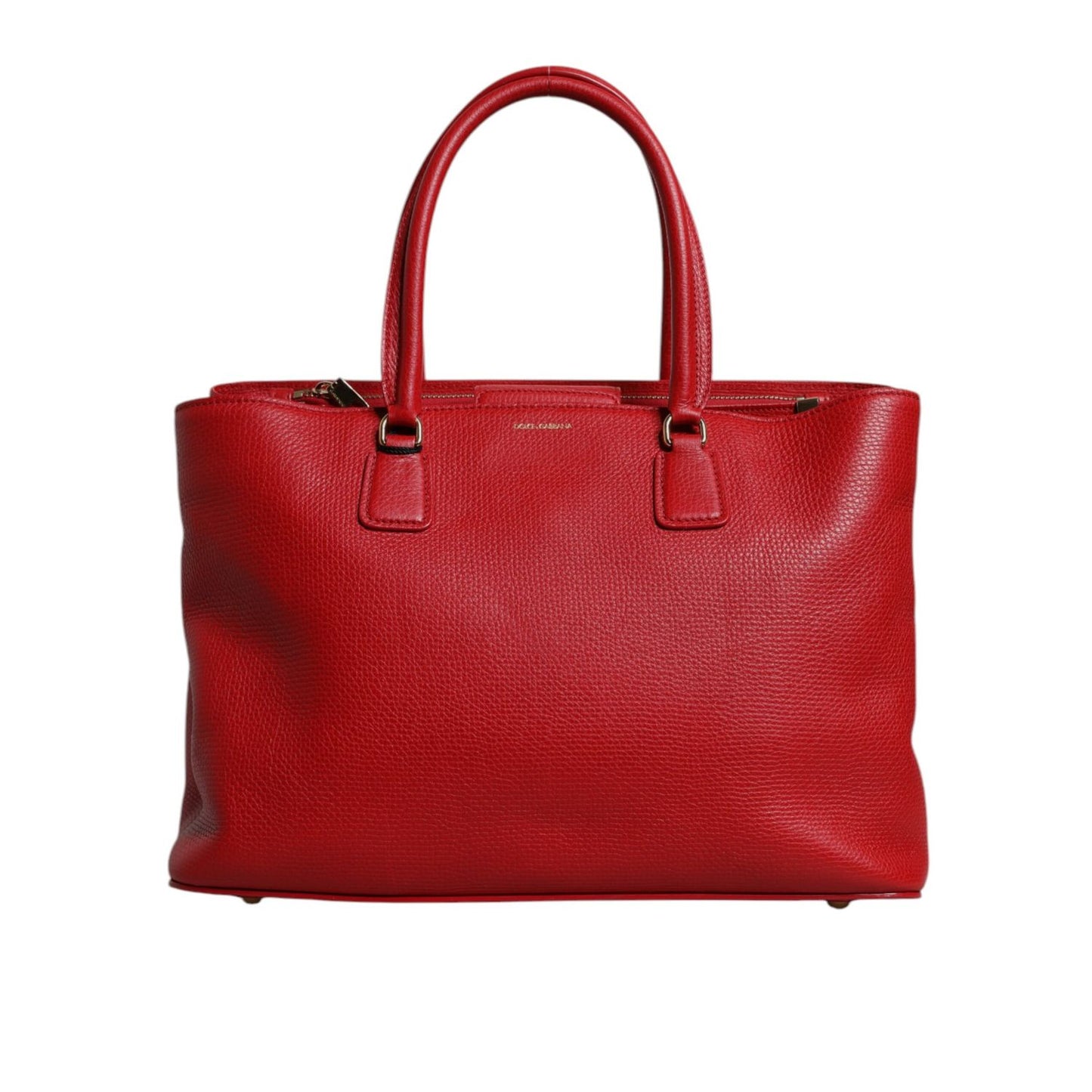 Dolce & Gabbana Red Calfskin Leather Logo Plaque Top Handle Bag