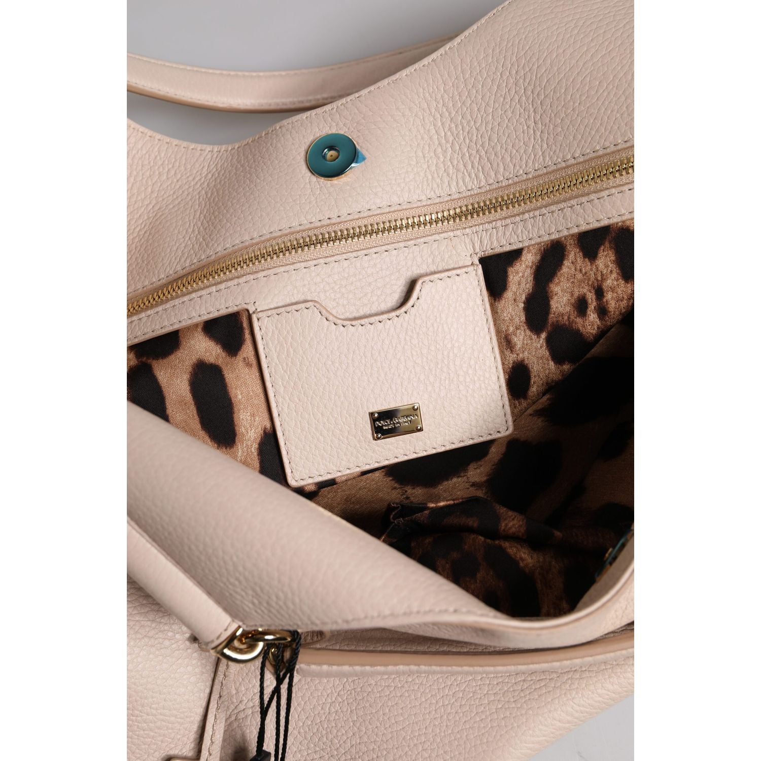 Dolce & Gabbana Light Pink Deer Leather Logo Plaque Tote Top Handle Bag