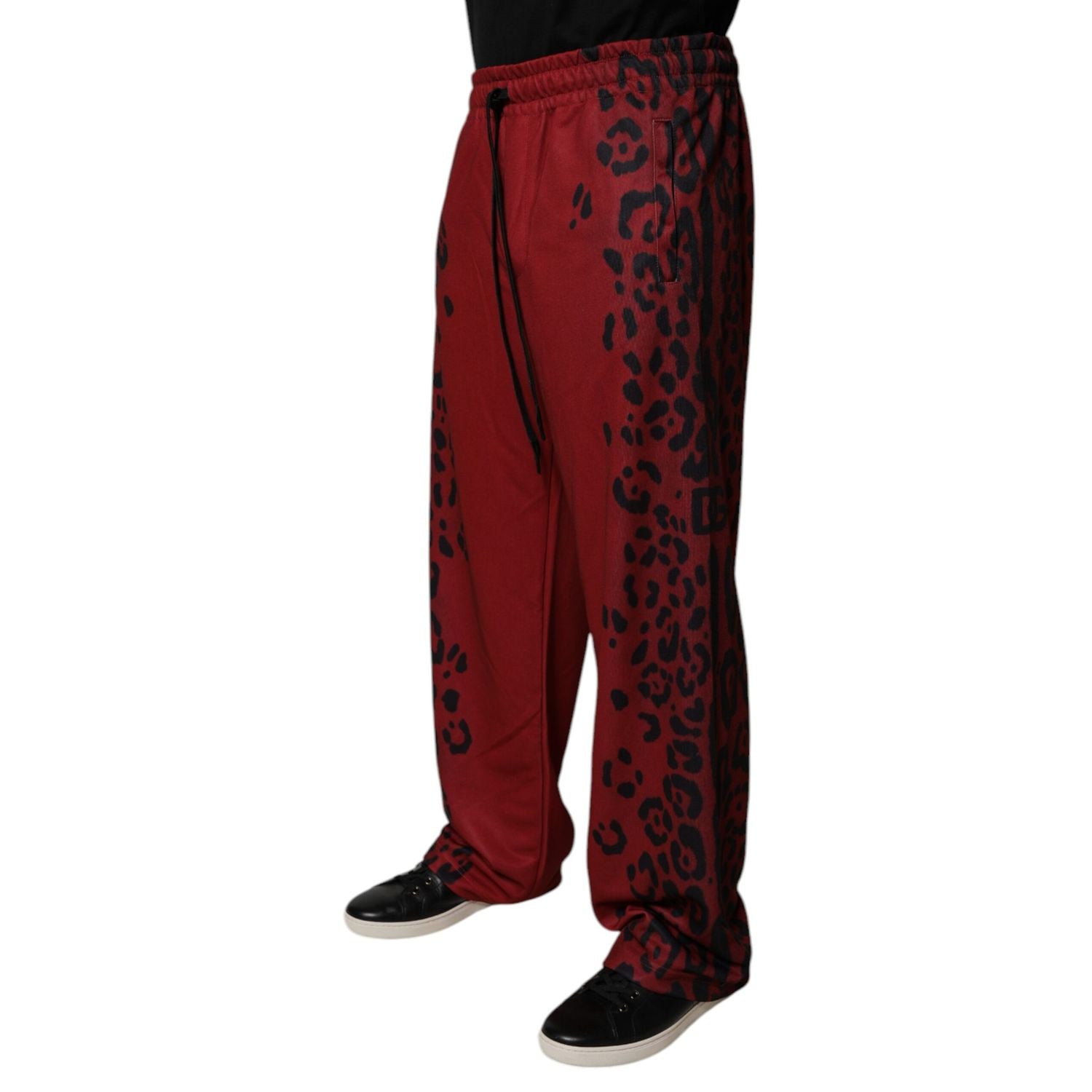 Dolce & Gabbana Red Leopard Print Polyester Men Jogger Pants