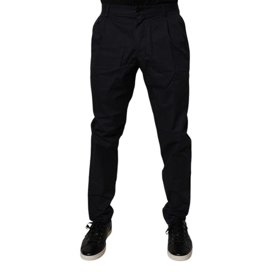 Dolce & Gabbana Dark Blue Cotton Tapered Formal Pants Dolce & Gabbana