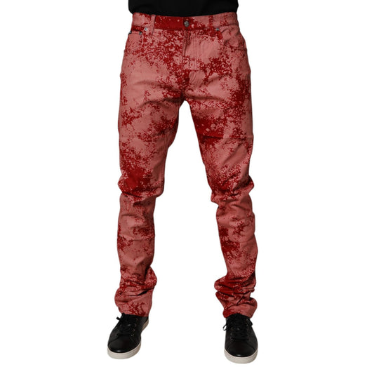 Dolce & Gabbana Red Tie Dye Cotton Skinny Men Denim Jeans Dolce & Gabbana