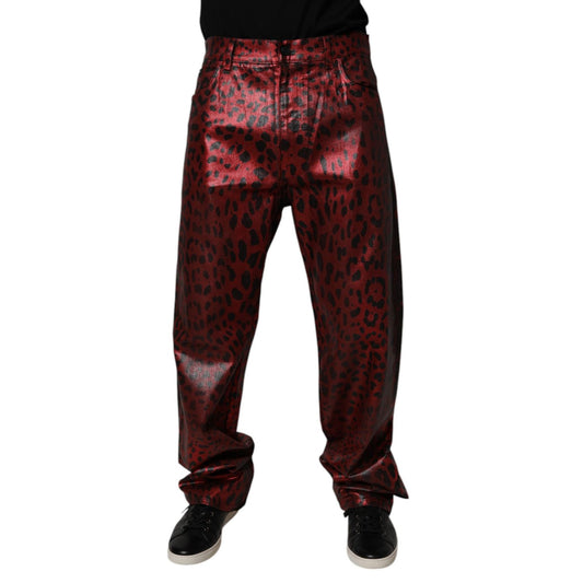Dolce & Gabbana Red Leopard Cotton Straight Men Denim Jeans Dolce & Gabbana
