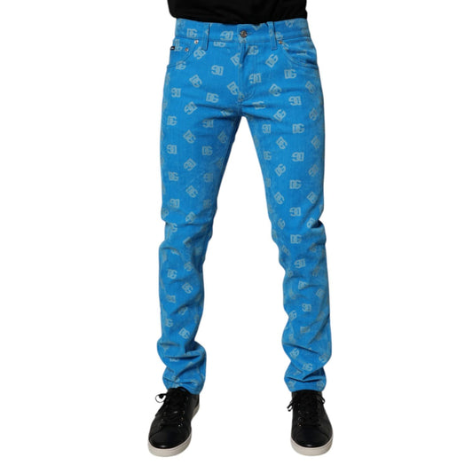 Dolce & Gabbana Blue Logo Monogram Cotton Skinny Denim Jeans Dolce & Gabbana