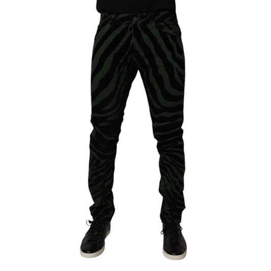 Dolce & Gabbana Black Green Stripes Cotton Skinny Denim Jeans Dolce & Gabbana