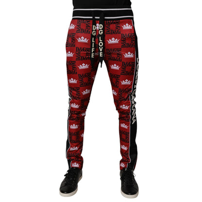 Dolce & Gabbana Red Crown Logo Monogram Men Sweatpants Pants