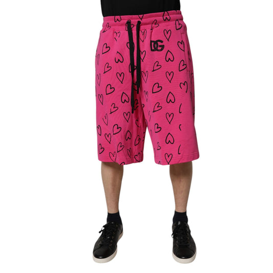 Dolce & Gabbana Pink Cotton Heart Print Bermuda Shorts Dolce & Gabbana