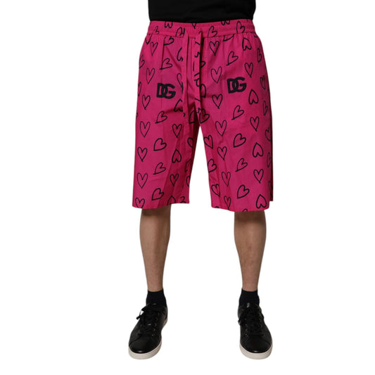 Dolce & Gabbana Pink Cotton Heart Print Bermuda Shorts Dolce & Gabbana