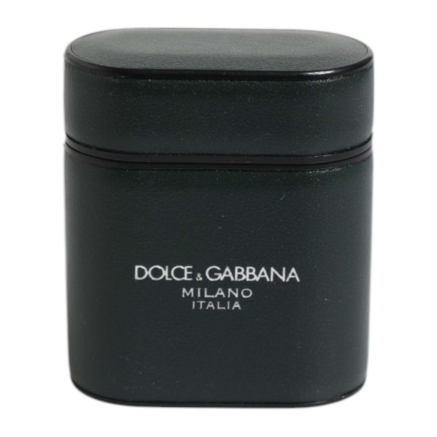 Dolce & Gabbana Green Calfskin Leather Logo Print Flip Holder Airpods Case