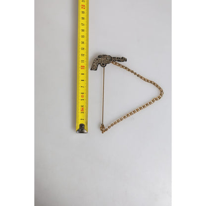 Dolce & Gabbana Black Gold Brass Copper Revolver Brooch Lapel Pin