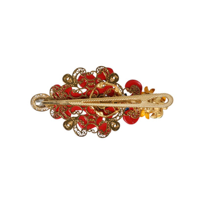 Dolce & Gabbana Multicolor Spring CARRETTO Gold Brass Crystal Hair Clip