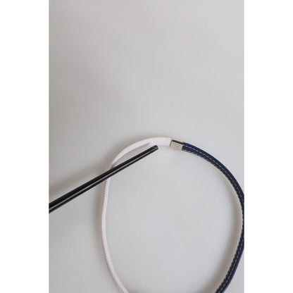 Dolce & Gabbana Blue White Leather Trimmed DG Engraved Silver Tone Clasp Bracelet