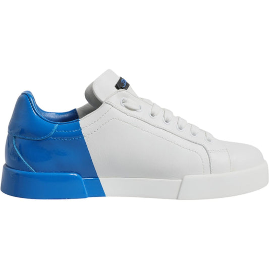 Dolce & Gabbana White Blue Leather Logo Low Top Sneakers Shoes Dolce & Gabbana