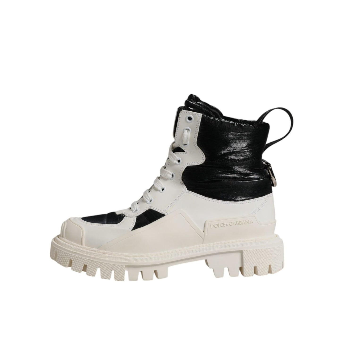 Dolce & Gabbana White Padded Mid Calf Lace Up Boots Shoes