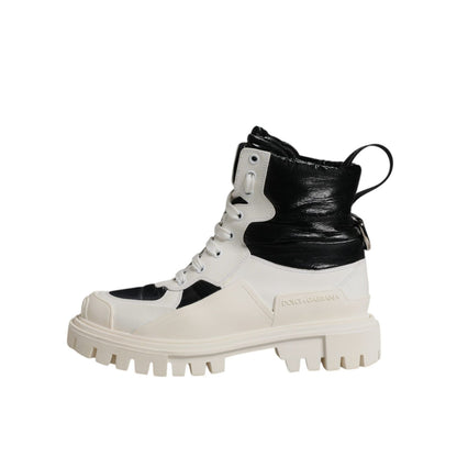 Dolce & Gabbana White Padded Mid Calf Lace Up Boots Shoes
