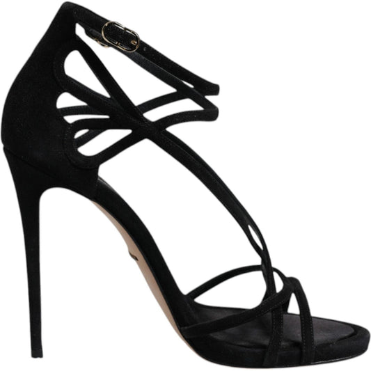 Dolce & Gabbana Black Leather Stiletto Heels Sandals Shoes Dolce & Gabbana