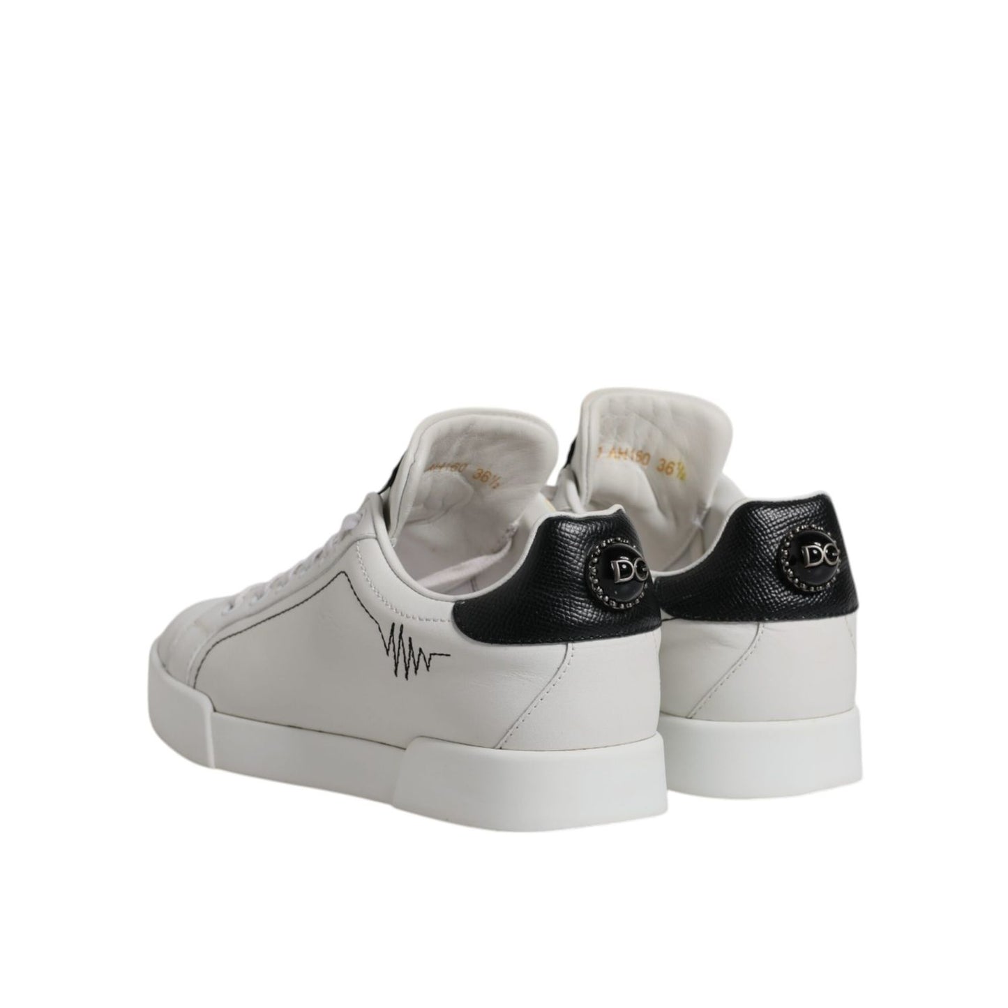 Dolce & Gabbana White Black Leather Low Top Sneakers Shoes