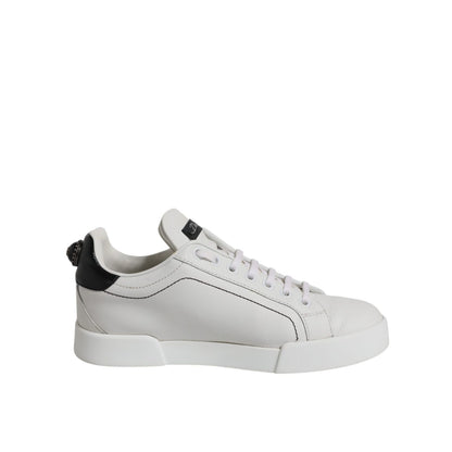 Dolce & Gabbana White Black Leather Low Top Sneakers Shoes