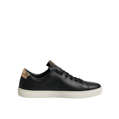 Dolce & Gabbana Black Leather Gold Red Heart Sneakers Shoes