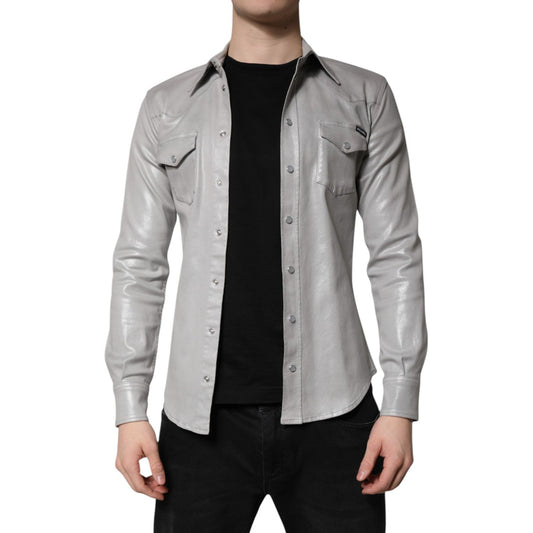 Dolce & Gabbana Metallic Gray Cotton Button Down Shirt Dolce & Gabbana