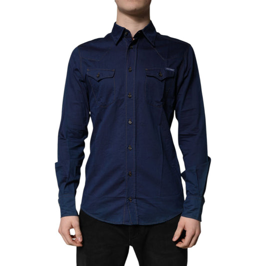 Dolce & Gabbana Dark Blue Cotton GOLD Dress Formal Shirt Dolce & Gabbana