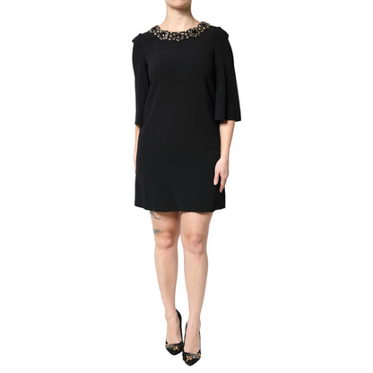 Dolce & Gabbana Black Crystal Embellished Round Neck Mini Dress