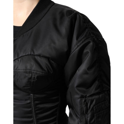 Dolce & Gabbana Black Nylon Full Zip Bustier Corset Jacket