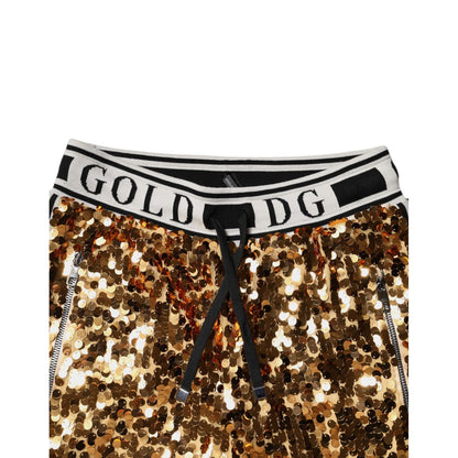Dolce & Gabbana Metallic Gold DG Logo Sequined Jogger Pants