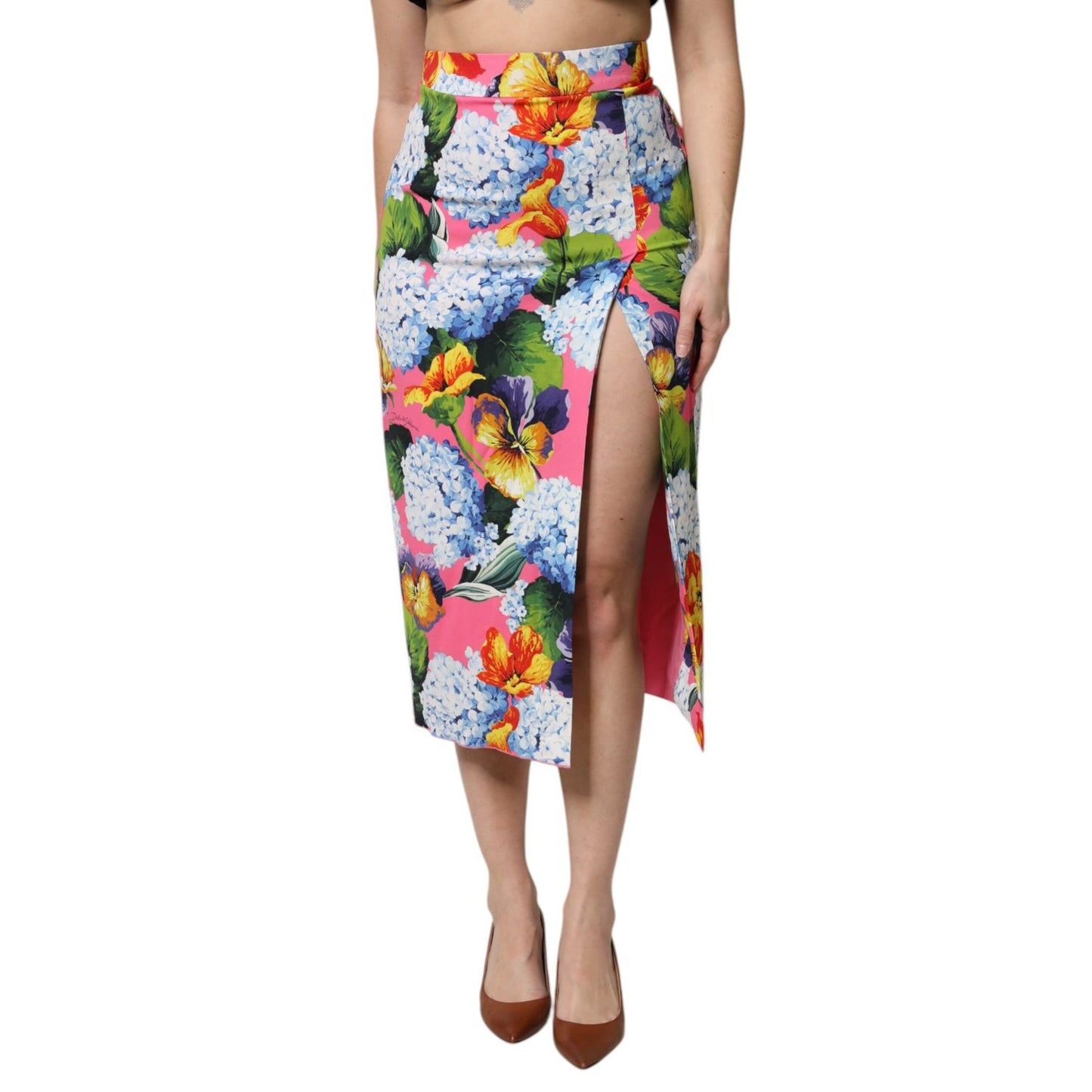 Dolce & Gabbana Multicolor Floral Print High Waist Midi Skirt