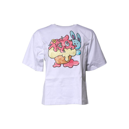 Dolce & Gabbana White Printed Cotton Crew Neck Tee T-shirt