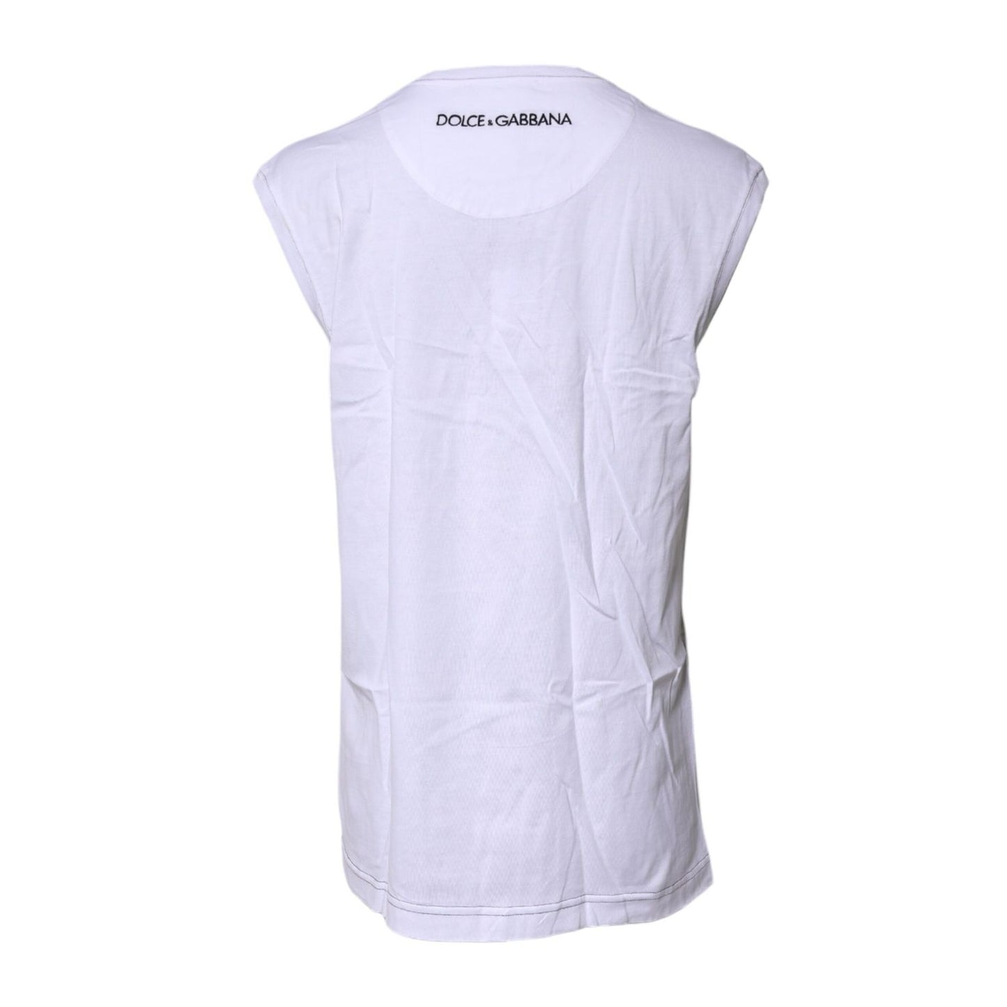 Dolce & Gabbana White Cotton Sleeveless Printed Tank T-shirt