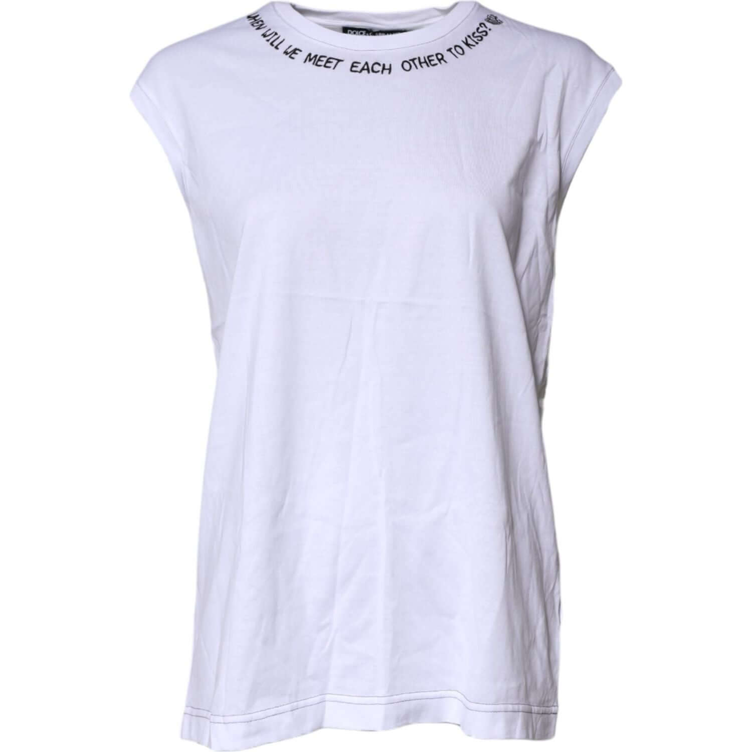 Dolce & Gabbana White Cotton Sleeveless Printed Tank T-shirt